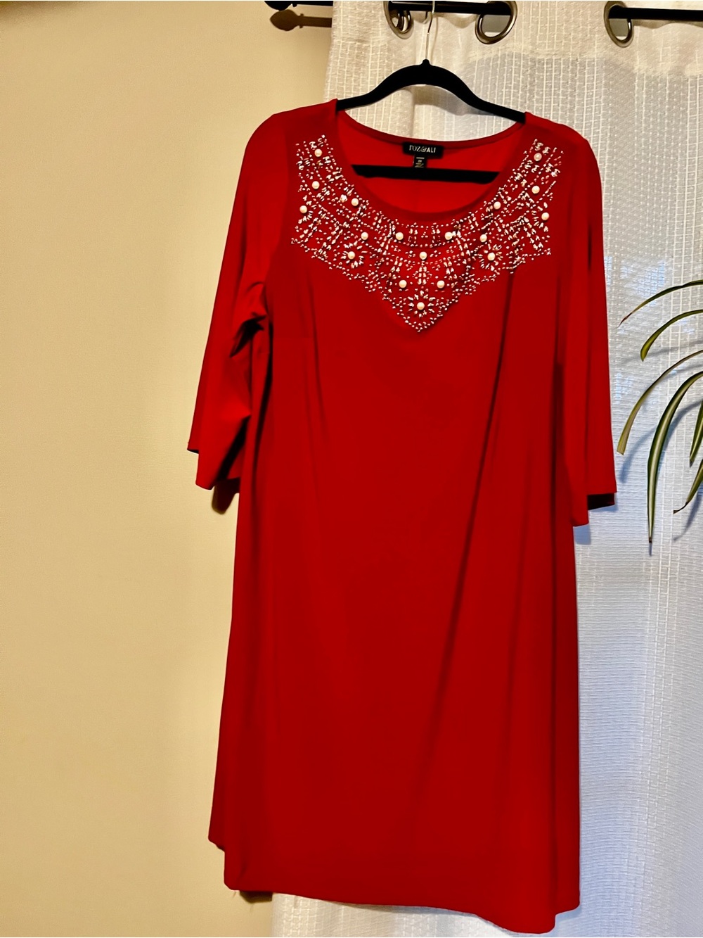 Dress Barn - Roz and Ali Red Embellished Scoop Neck Dress